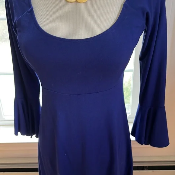 Zen Knits Dress Royal Blue 3/4 Bell Sleeve Scoop Neck XS New with Tags
